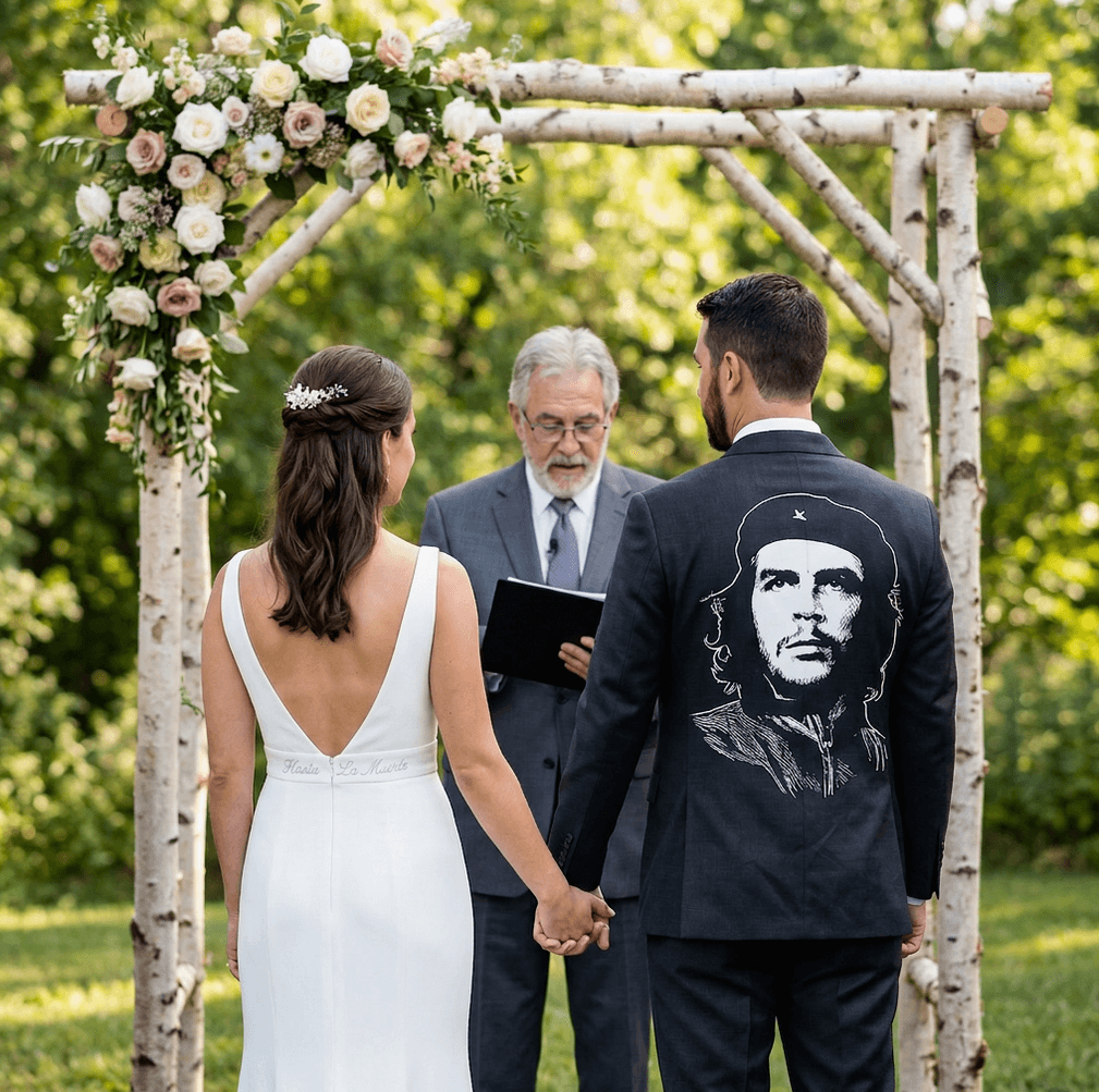 Puño Rojo jacket at a wedding